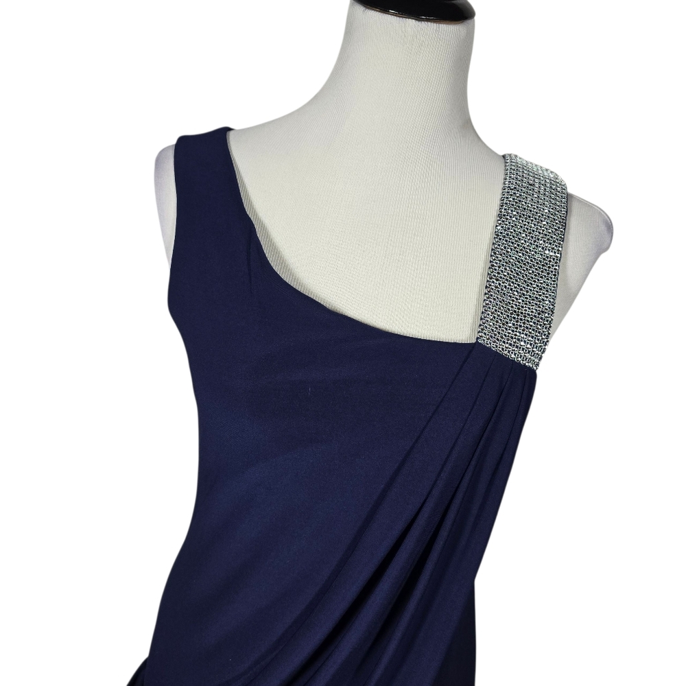 Scarlett Nite 8 Blue One-Shoulder Draped Shimmering Strap Formal Gown Dress - Picture 2 of 8